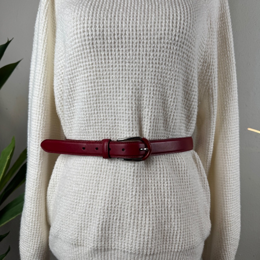 Dark Academia Preppy Monochrome Fall Red Leather Talbots Belt Women Small